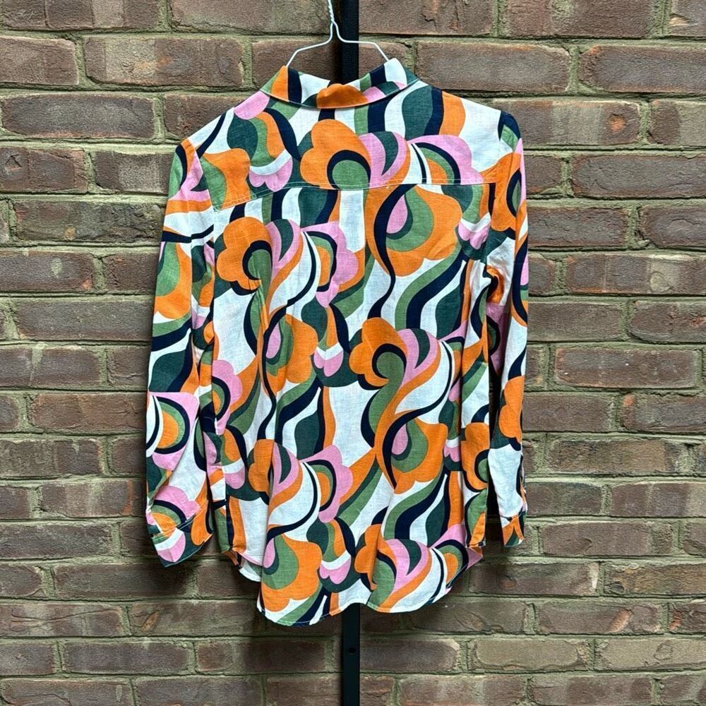 Boden Multi Color Linen Long Sleeve Button Down Top Size 8 Petite - Picture 4 of 6